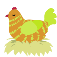 A orange and lime chicken with a bar pattern