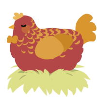 A red and orange chicken with a half-lace pattern