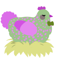 A gluppy and lavender chicken with a speckle pattern