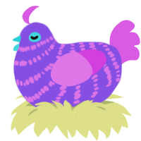 A blurple and orchid chicken with a bar pattern
