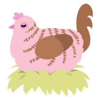 A rose and brown chicken with a half-bar pattern
