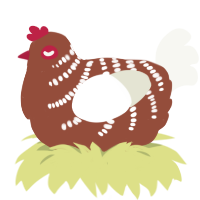 A russet and white chicken with a half-bar pattern