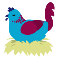 A cerulean and maroon chicken with a neck-speckle pattern
