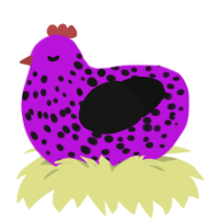 A amethyst and black chicken with a speckle pattern