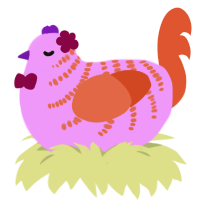 A lavender and vermilion chicken with a half-bar pattern