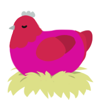 A fuchsia and crimson chicken with a head pattern