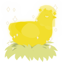 A yellow chicken with a head pattern