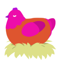 A vermilion and fuchsia chicken with a head pattern