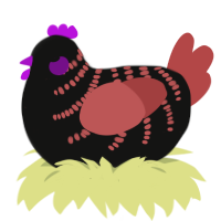A black and red chicken with a half-bar pattern
