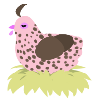 A rose and bark chicken with a speckle pattern
