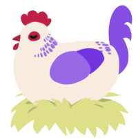 A cream and blurple chicken with a neck-band pattern