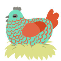 Flossy, a mint and vermilion chicken with a lace pattern