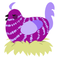A plum and lilac chicken with a bar pattern