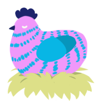 A lavender and cerulean chicken with a bar pattern