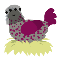 A ash and wine chicken with a speckle pattern