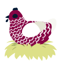KING OF DEMONS, a maroon and white chicken with a lace pattern