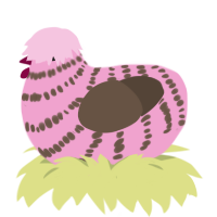 A pink and bark chicken with a bar pattern