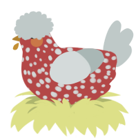 A red and silver chicken with a speckle pattern