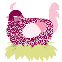 Hymenaios, a maroon and rose chicken with a double-lace pattern