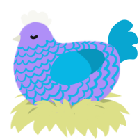 A lilac and cerulean chicken with a lace pattern