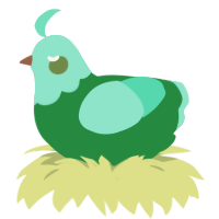 A viridian and mint chicken with a head pattern