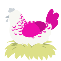 A white and fuchsia chicken with a half-lace pattern