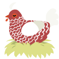 A red and white chicken with a lace pattern