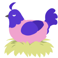 MY TIME IS NOW, a pink and indigo chicken with a head pattern
