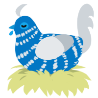 Fashion victim, a sapphire and mist chicken with a bar pattern