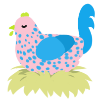 A rose and sky chicken with a speckle pattern