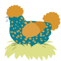 A sea and orange chicken with a speckle pattern