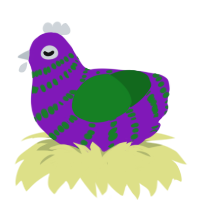 A violet and leaf chicken with a bar pattern