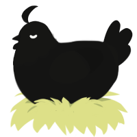 A black chicken with a head pattern