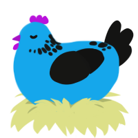 A sky and black chicken with a neck-speckle pattern