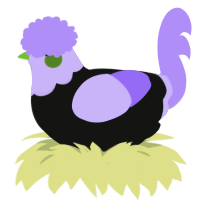 A black and lilac chicken with a head pattern