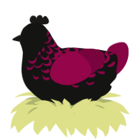 A black and maroon chicken with a half-lace pattern