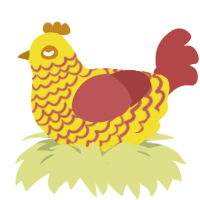 Mango, a yellow and red chicken with a lace pattern