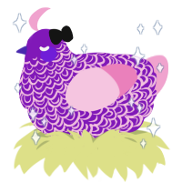 Glip Glop, a violet and pink chicken with a double-lace pattern
