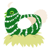A leaf and cream chicken with a bar pattern