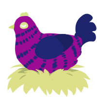 Blackberry, a plum and navy chicken with a bar pattern