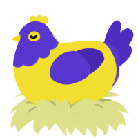 A yellow and indigo chicken with a head pattern