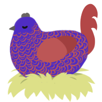 A indigo and red chicken with a double-lace pattern