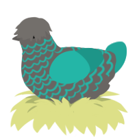 A grey and turquoise chicken with a lace pattern