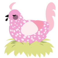 A pink and rose chicken with a speckle pattern
