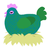 A teal and viridian chicken with a double-lace pattern