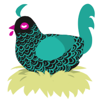 A sable and turquoise chicken with a double-lace pattern