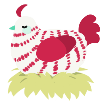 A white and crimson chicken with a bar pattern