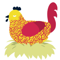 Butchook Vanity, a yellow and crimson chicken with a double-lace pattern