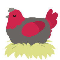 A grey and crimson chicken with a head pattern