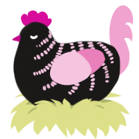 A sable and pink chicken with a half-bar pattern